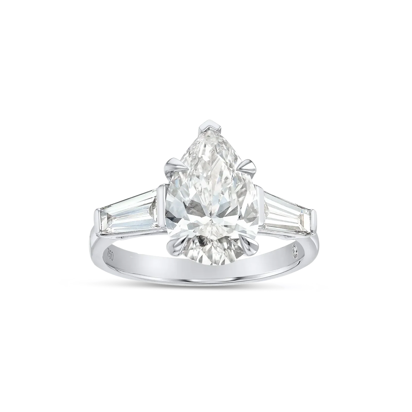 2 Carat Baguette Trilogy Engagement Ring - Pear Diamond