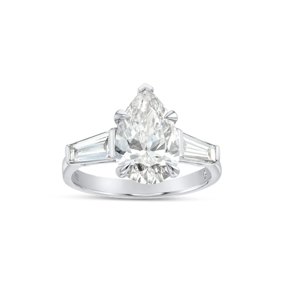 2 Carat Baguette Trilogy Engagement Ring - Pear Diamond