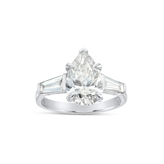 2 Carat Baguette Trilogy Engagement Ring - Pear Diamond