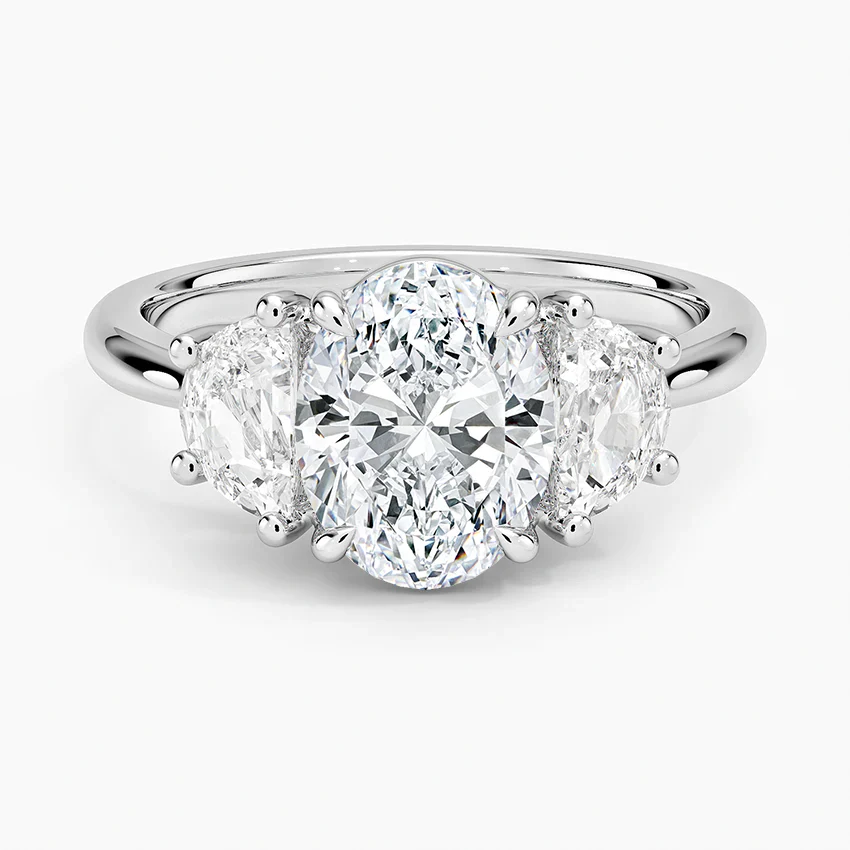Half Moon Three Stone Diamond Ring