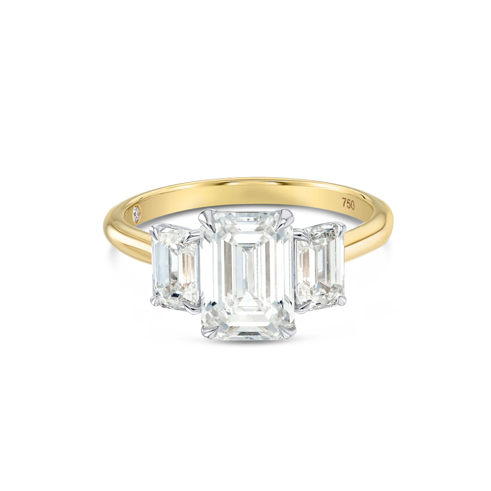 2 Carat Lab-Grown Trilogy Engagement Ring - Emerald Diamond