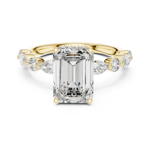 Marquise Side-Stone Emerald Cut Engagement Ring