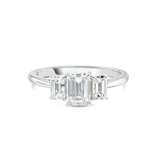 Trilogy Engagement Ring - Emerald Diamond