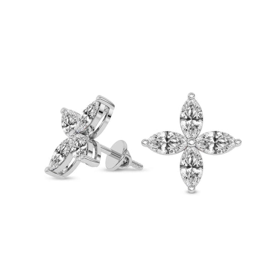 Charmed Clover Flower Fashion Lab Diamond Stud Earrings
