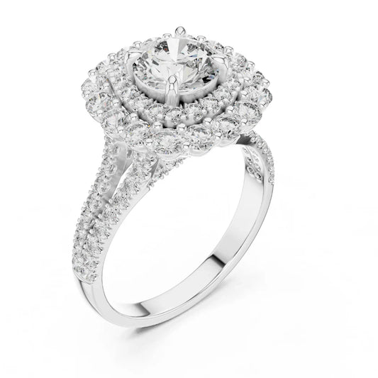 Double Halo Round Brilliant Diamond Engagement Ring
