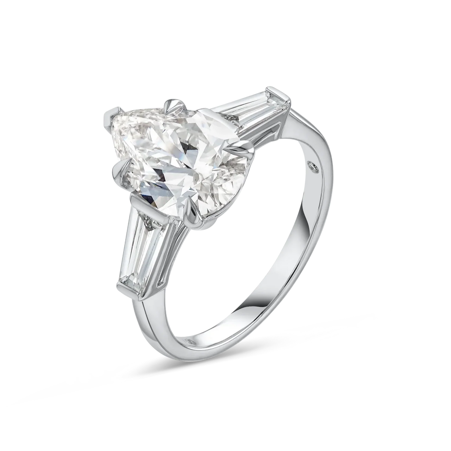 2 Carat Baguette Trilogy Engagement Ring - Pear Diamond