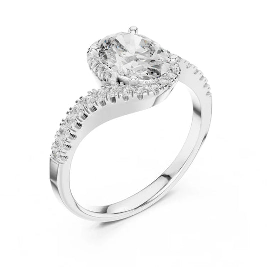 Twisted Halo Oval-Cut Diamond Ring