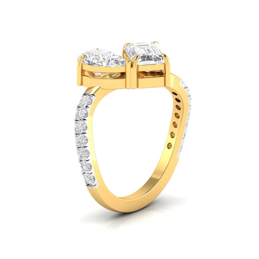 Twisted Ring With Pear And Emerald Cut Solitaire Diamonds