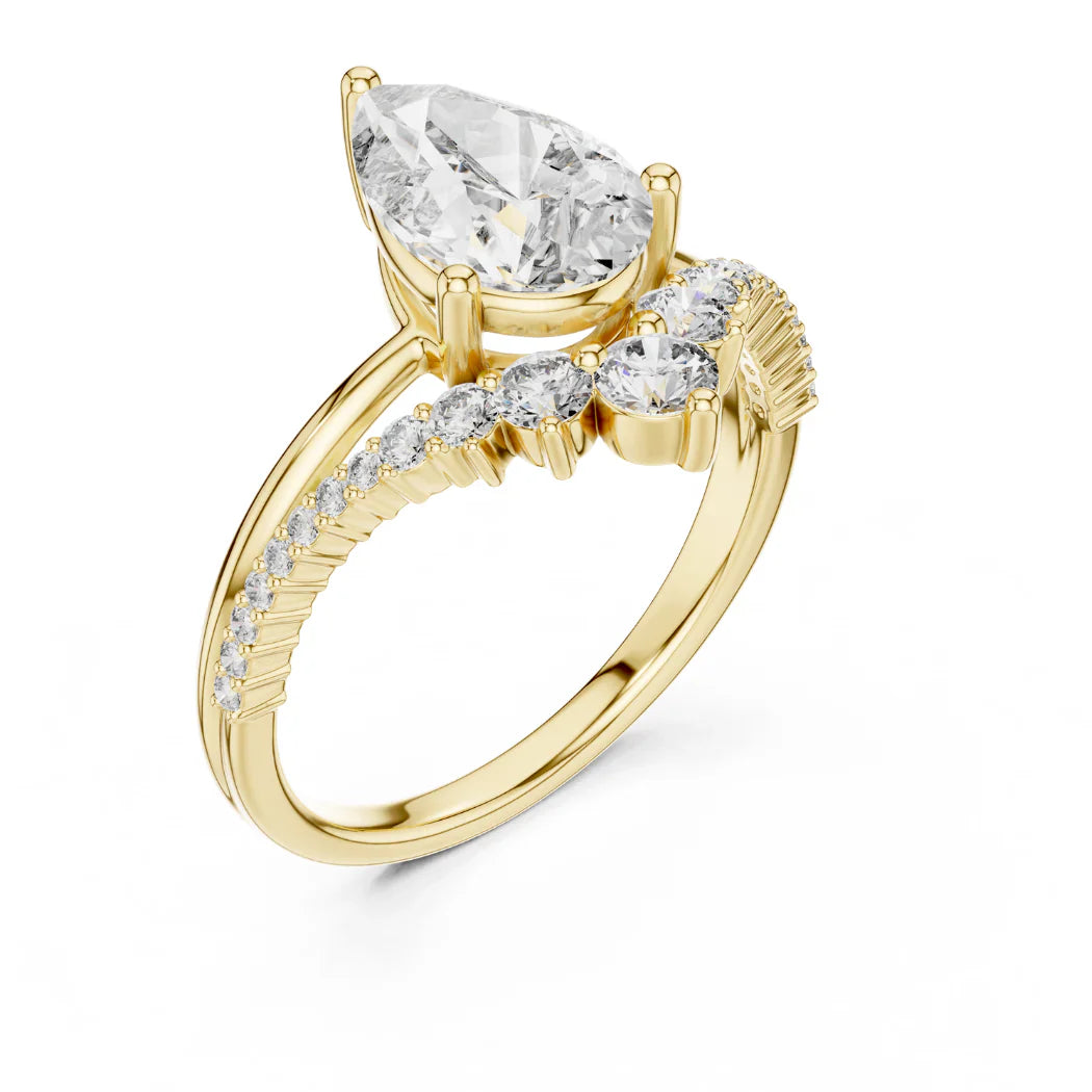Pear-Cut Diamond Engagement Ring with Curved Pavé Band