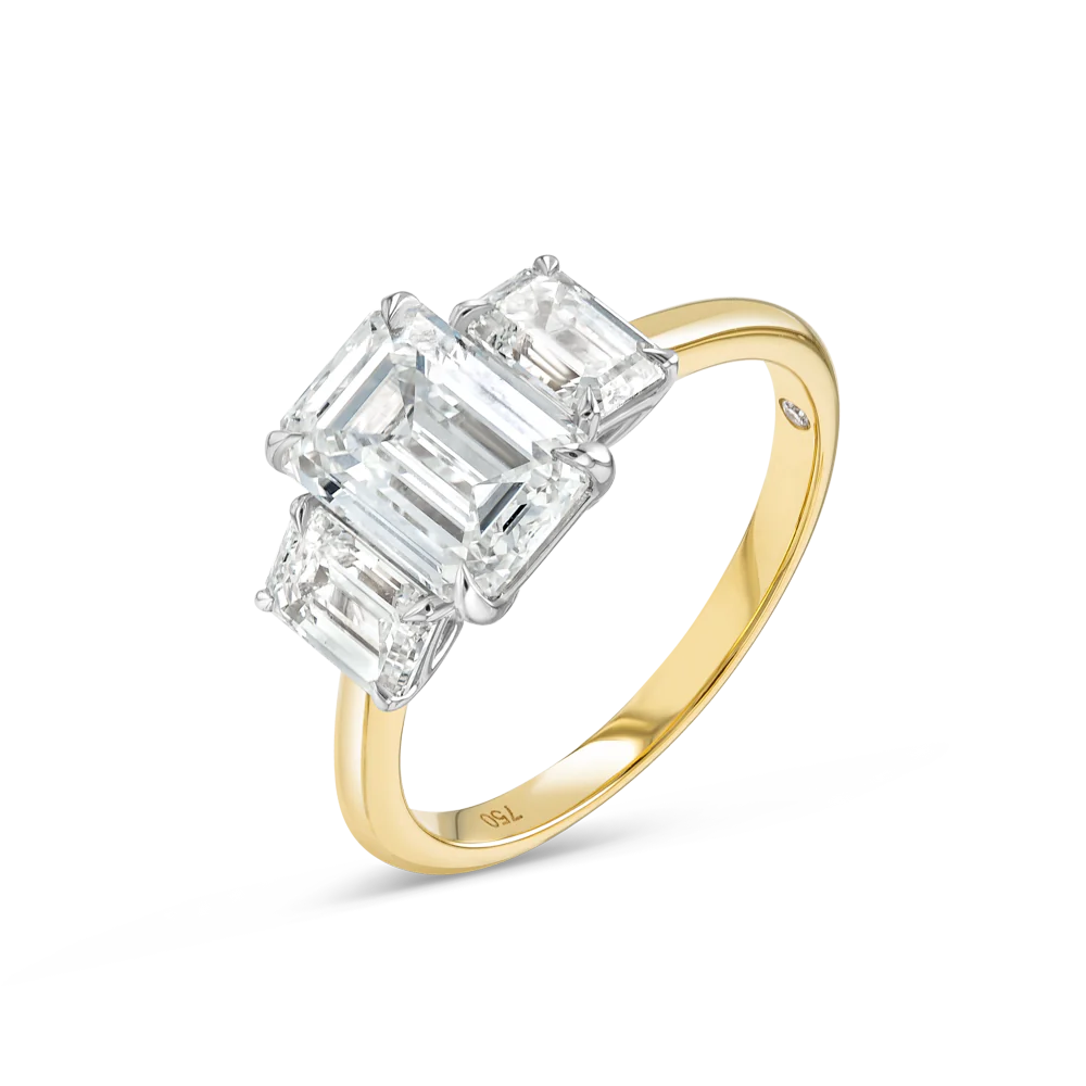 2 Carat Lab-Grown Trilogy Engagement Ring - Emerald Diamond