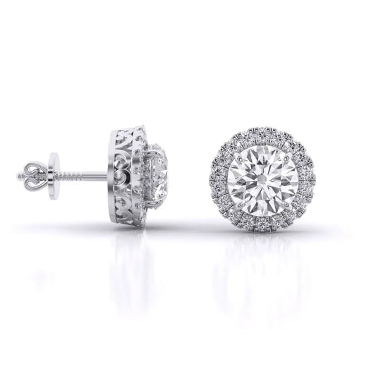Round Brilliant Cut Diamond Halo Earrings