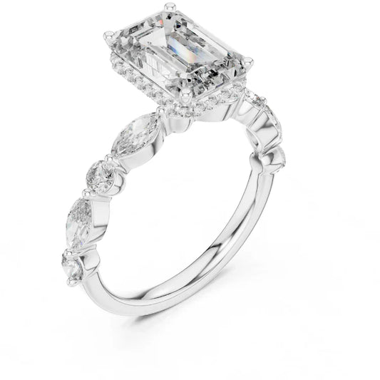 Marquise Side-Stone Emerald Cut Engagement Ring