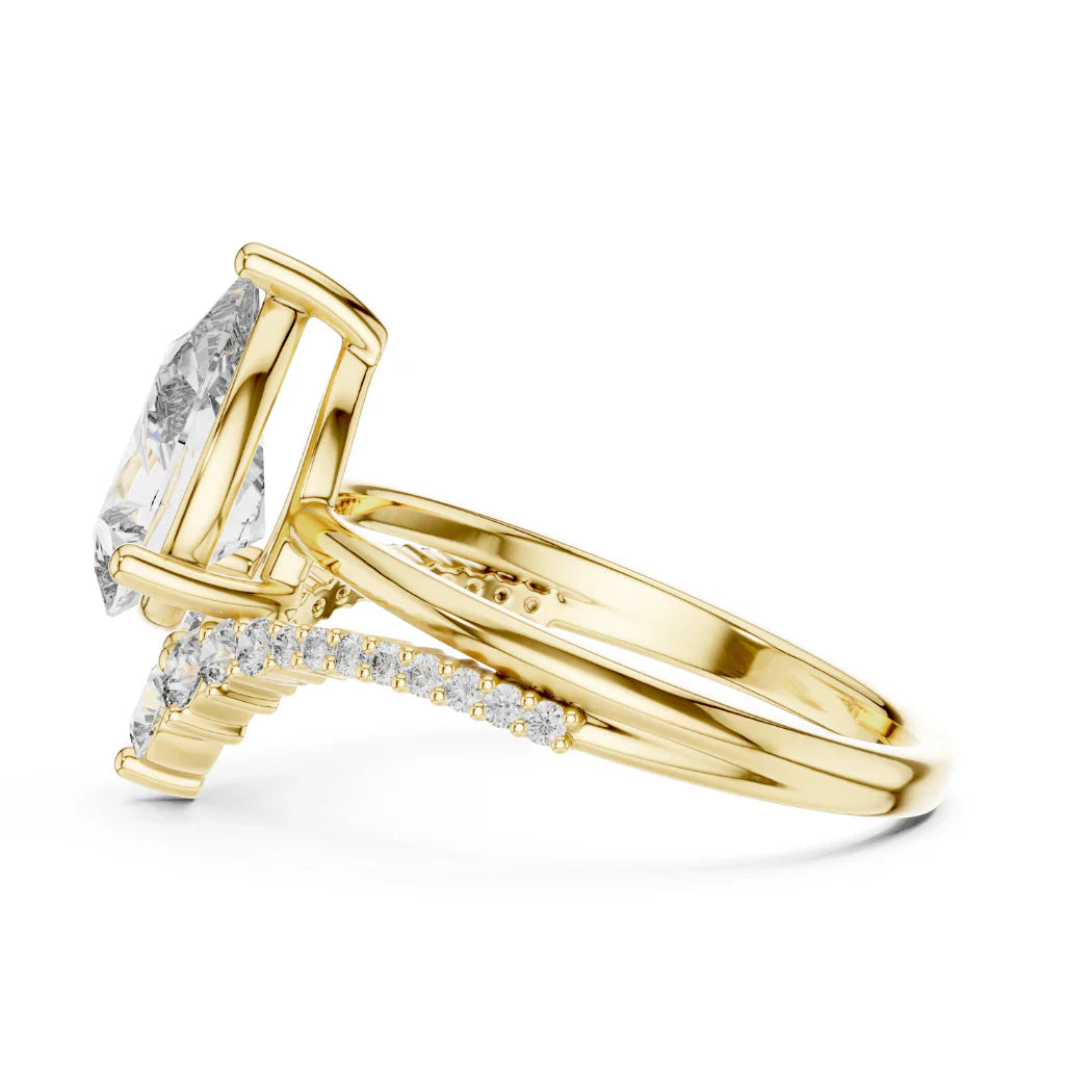 Pear-Cut Diamond Engagement Ring with Curved Pavé Band