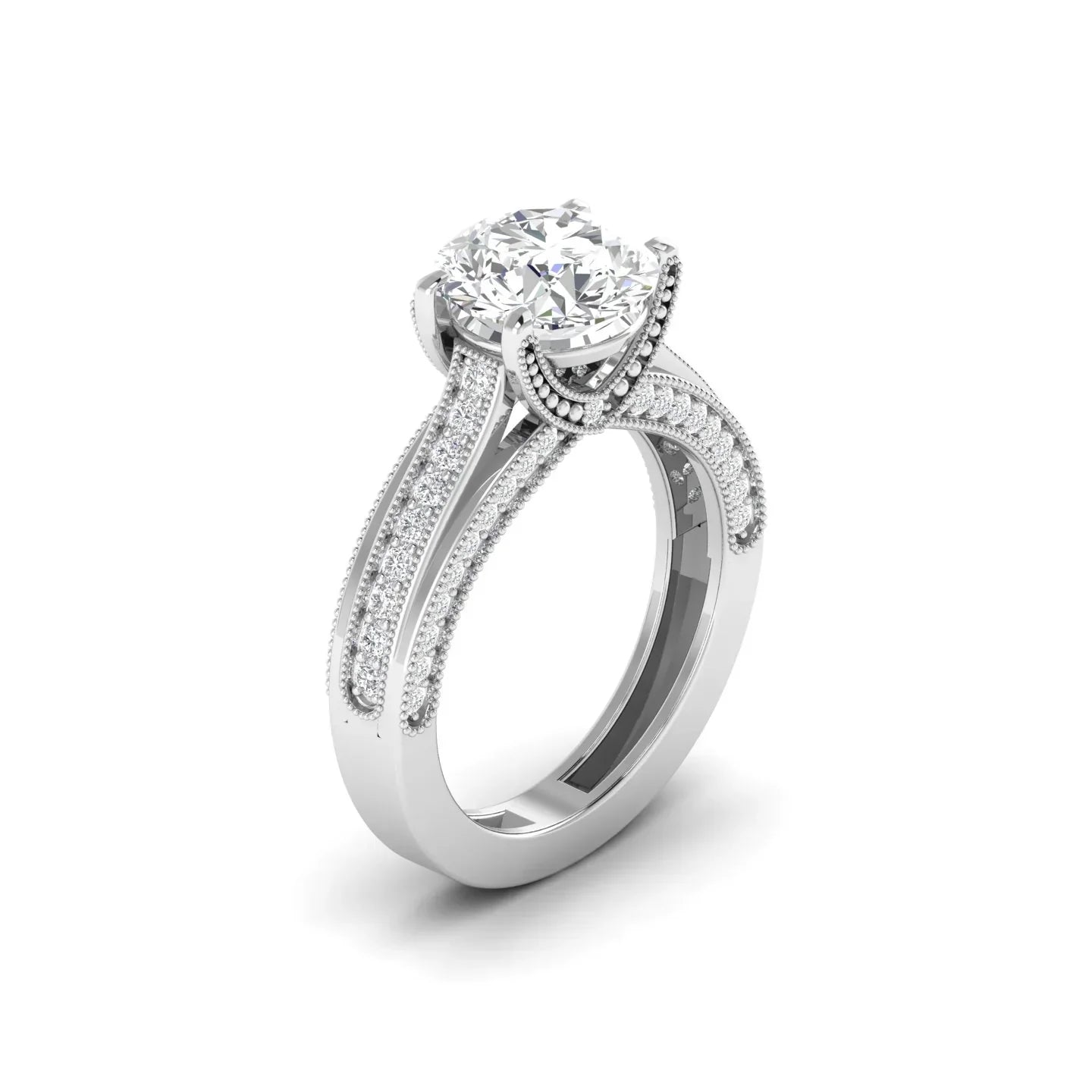 Classic Diamond Engagement Ring with Pave Band